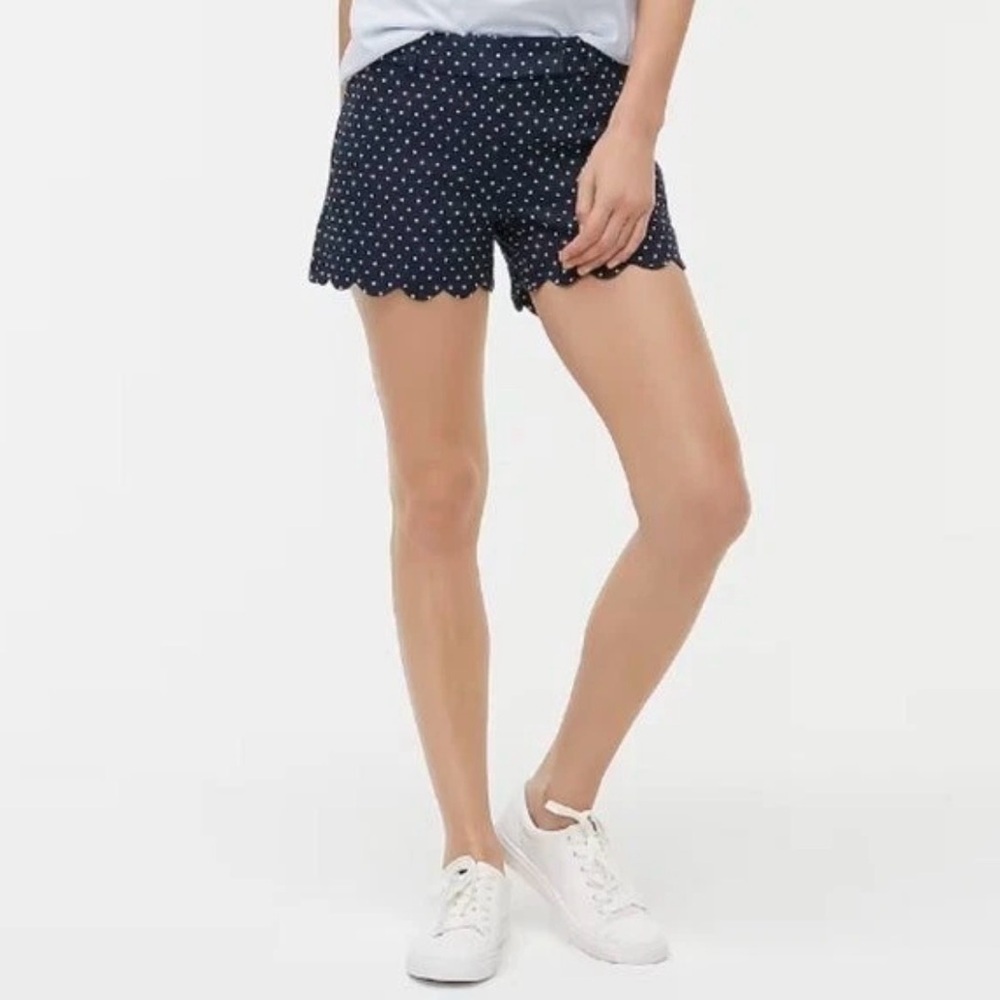 J. Crew Navy Blue & White Polka Dot Scallop Hem Shorts size 10